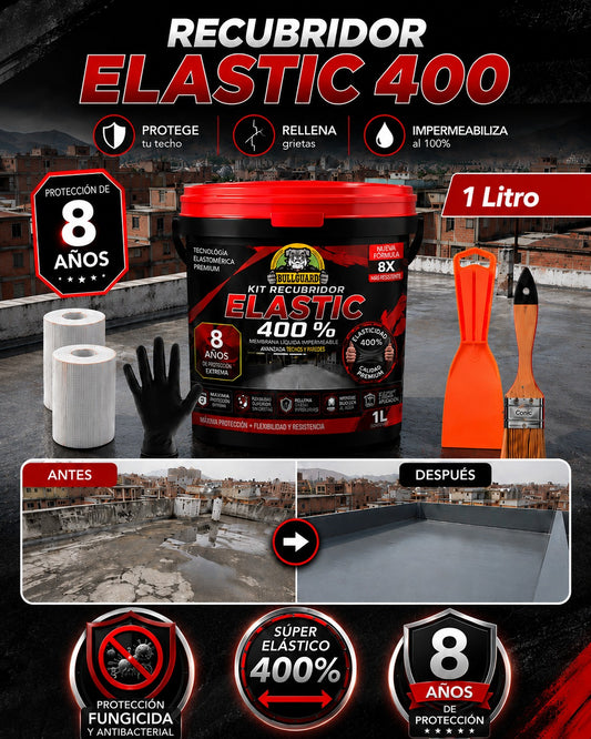 KIT LITRO RECUBRIDOR ELASTIC 400 + BROCHA + 2 MALLAS + ESPATULA + GUANTES F2