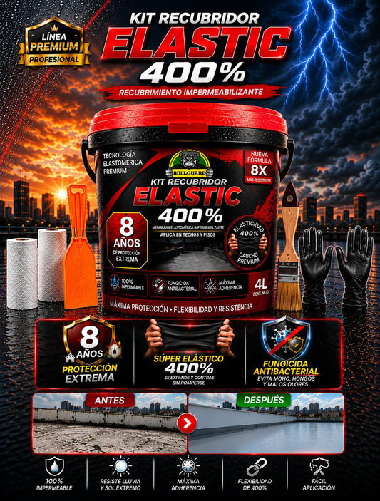 KIT GALON RECUBRIDOR ELASTIC 400 + BROCHA + 2 MALLAS + ESPATULA + GUANTES F1