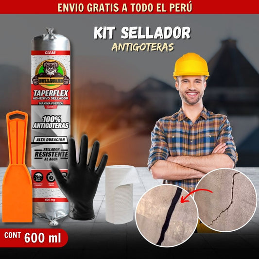 KIT SELLADOR ANTIGOTERAS + ESPATULA + GUANTES + MALLA F1