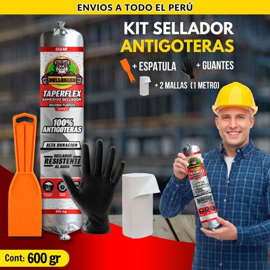KIT SELLADOR ANTIGOTERAS + ESPATULA + GUANTES + MALLA F3