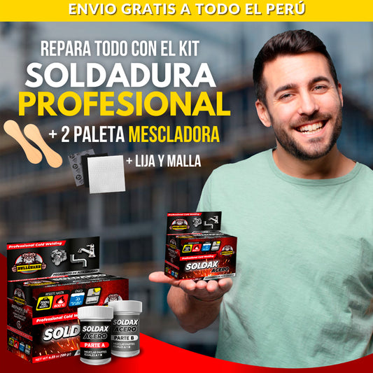 KIT SOLDADURA SOLDAX PROFESIONAL + 2 PALETA MEZCLADORAS + MALLA + LIJA T5
